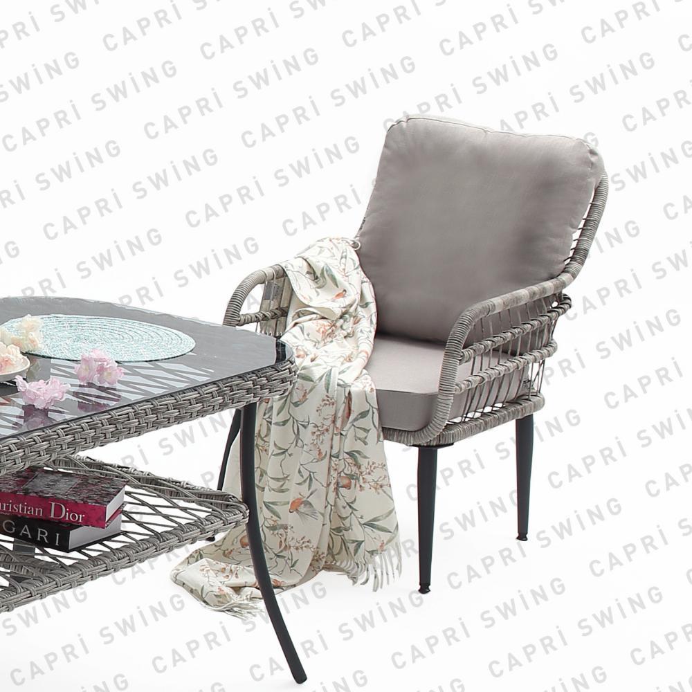 Capri Swing Pisa Üçlü Rattan Bahçe Balkon Oturma Grubu | Gri | 800