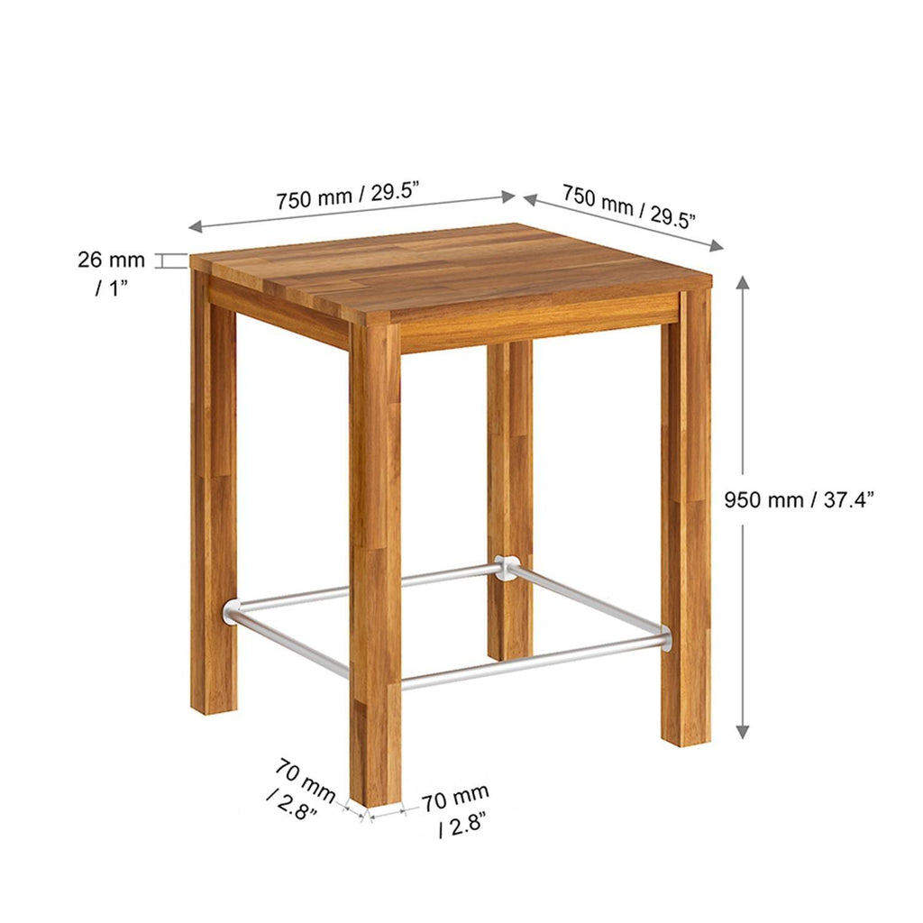 ReHome Interbuild Masif Akasya;Chicago Bar Yüksek Masa, İç Mekan/Dış Mekan Masası, 75x75x95(Y) cm, Altın Tik