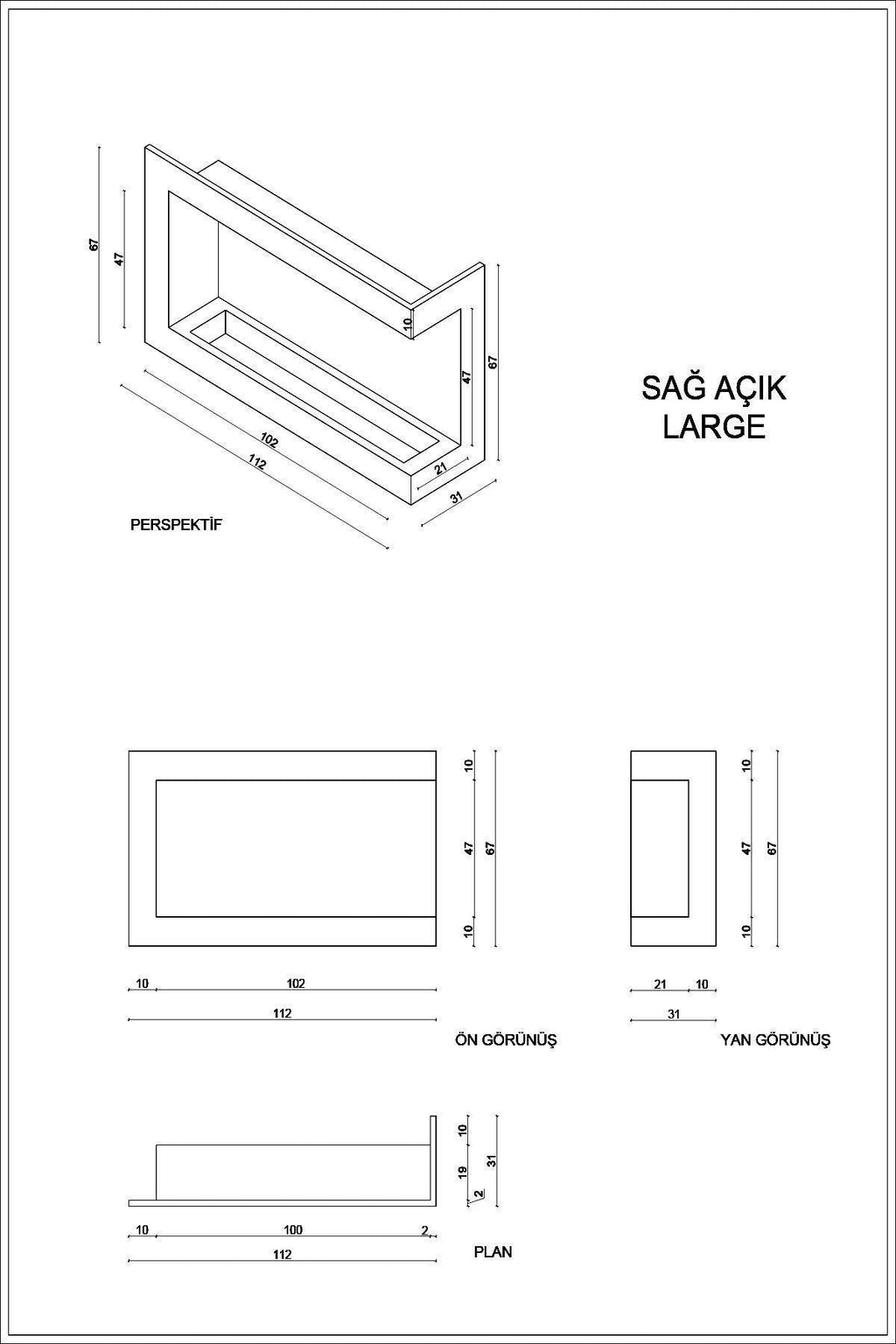 ReHome Korflame Sağ Açık Large Bacasız Şömine