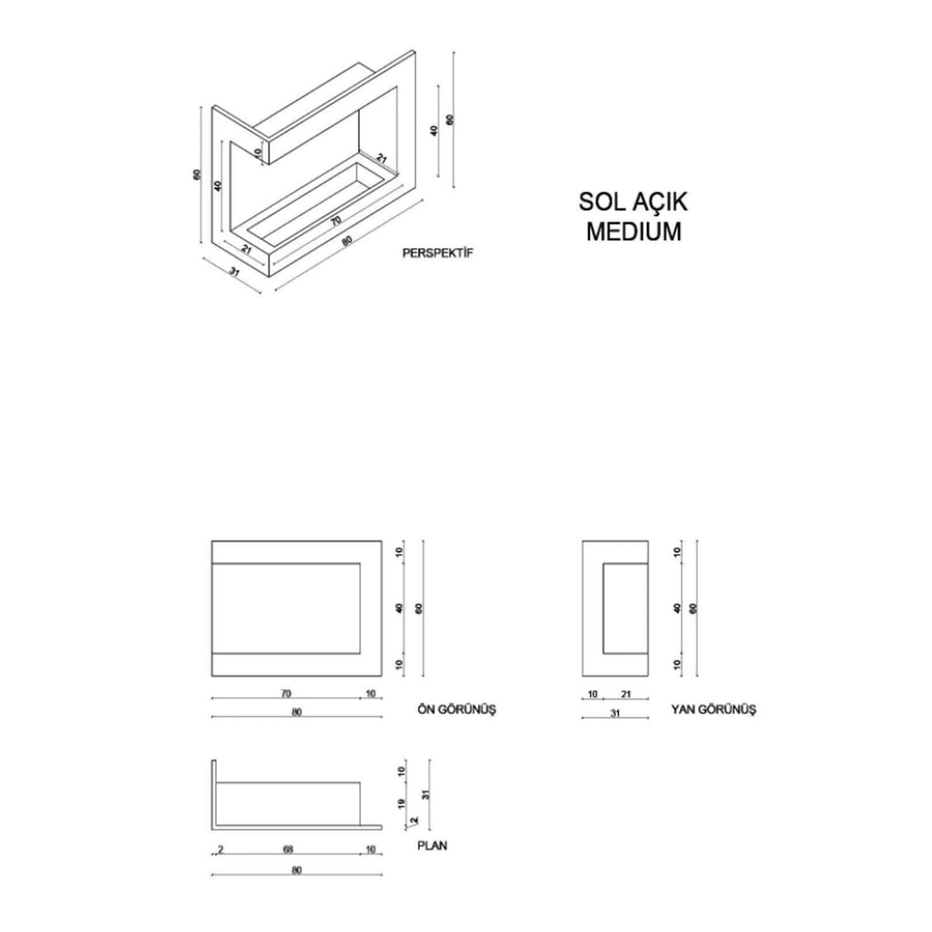 Korflame Sol Açık Medium Bacasız Şömine | Duvar Tipi | Dumansız